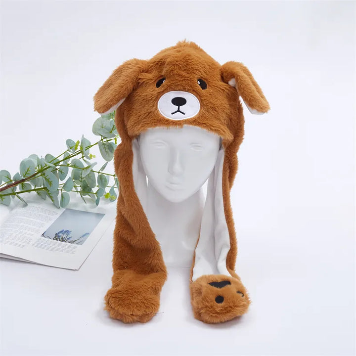 Brauner Plüsch-Bärenhut mit Ohren, niedliches Design, Wintermütze für Kinder und Erwachsene.