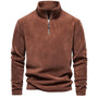 Brauner Fleece-Pullover mit Reißverschluss, Herrenmode, warm, bequem, Winterbekleidung.