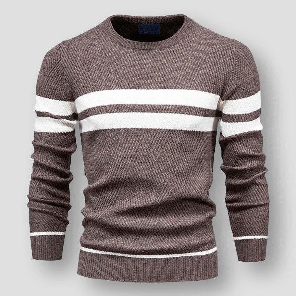 Brauner gestreifter Pullover, Herren, Strick, gemütlich, modisch, Saint Martin, Baumwolle.