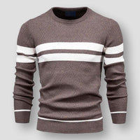 Brauner gestreifter Pullover, Herren, Strick, gemütlich, modisch, Saint Martin, Baumwolle.