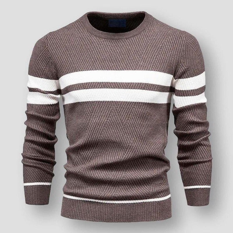 Brauner gestreifter Pullover, Herren, Strick, gemütlich, modisch, Saint Martin, Baumwolle.