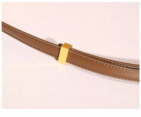 Brauner Ledergürtel mit goldener Schnalle, modisches Accessoire, Damenmode, elegant und stilvoll.