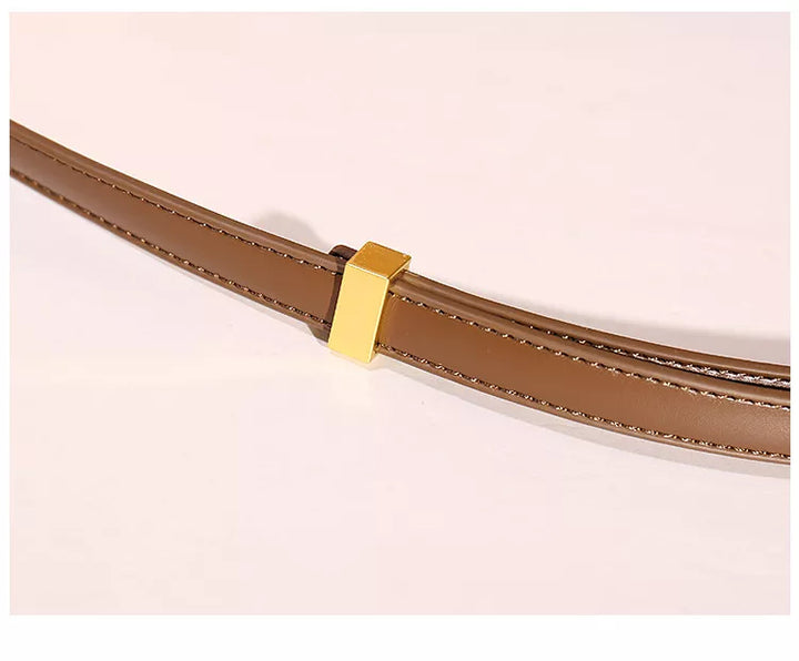 Brauner Ledergürtel mit goldener Schnalle, modisches Accessoire, Damenmode, elegant und stilvoll.