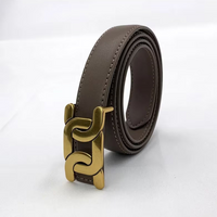 Grauer Ledergürtel mit goldener Schnalle, modisches Accessoire, Unisex, elegant und stilvoll.