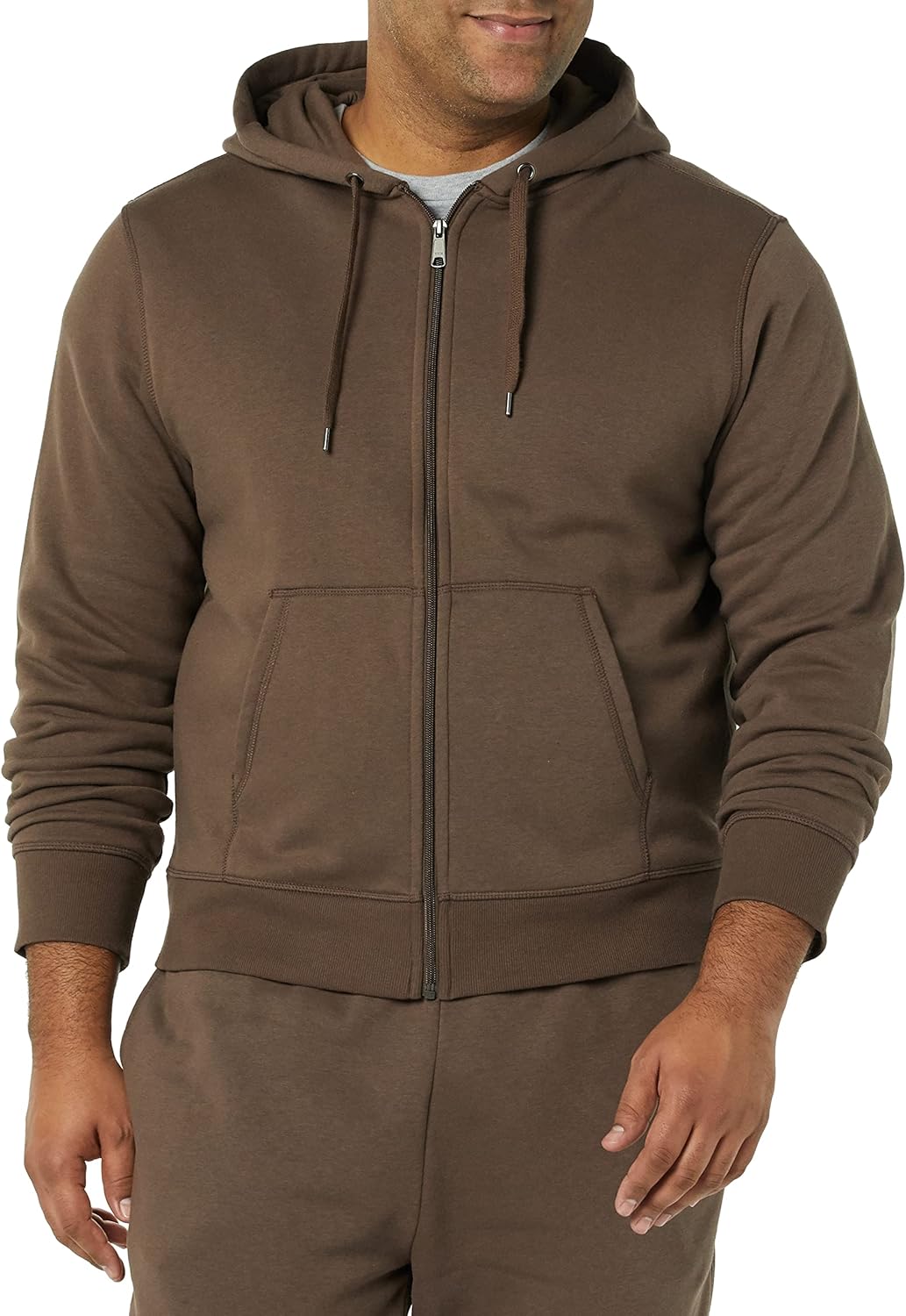 Brauner Herren-Kapuzenpullover mit Reißverschluss, Baumwolle, lässig, bequem, modisch.