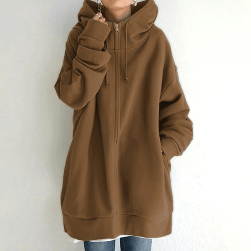 Brauner Oversize-Hoodie für Damen, lässig, warm, mit Kapuze, ideal für Herbst und Winter.