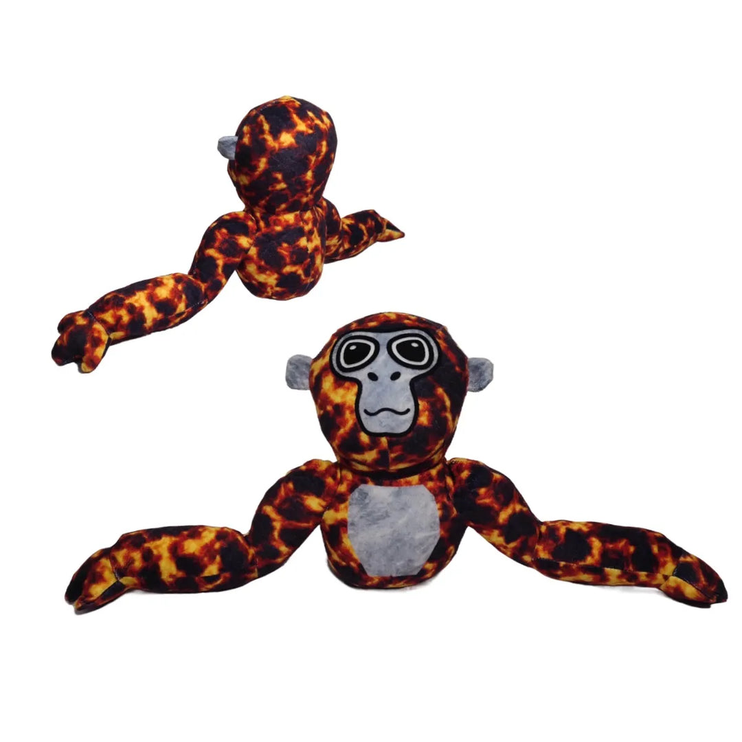 Plüschaffe mit braunem Flammenmuster, weiches Spielzeug, Kinder, Geschenkidee, Kuscheltier.