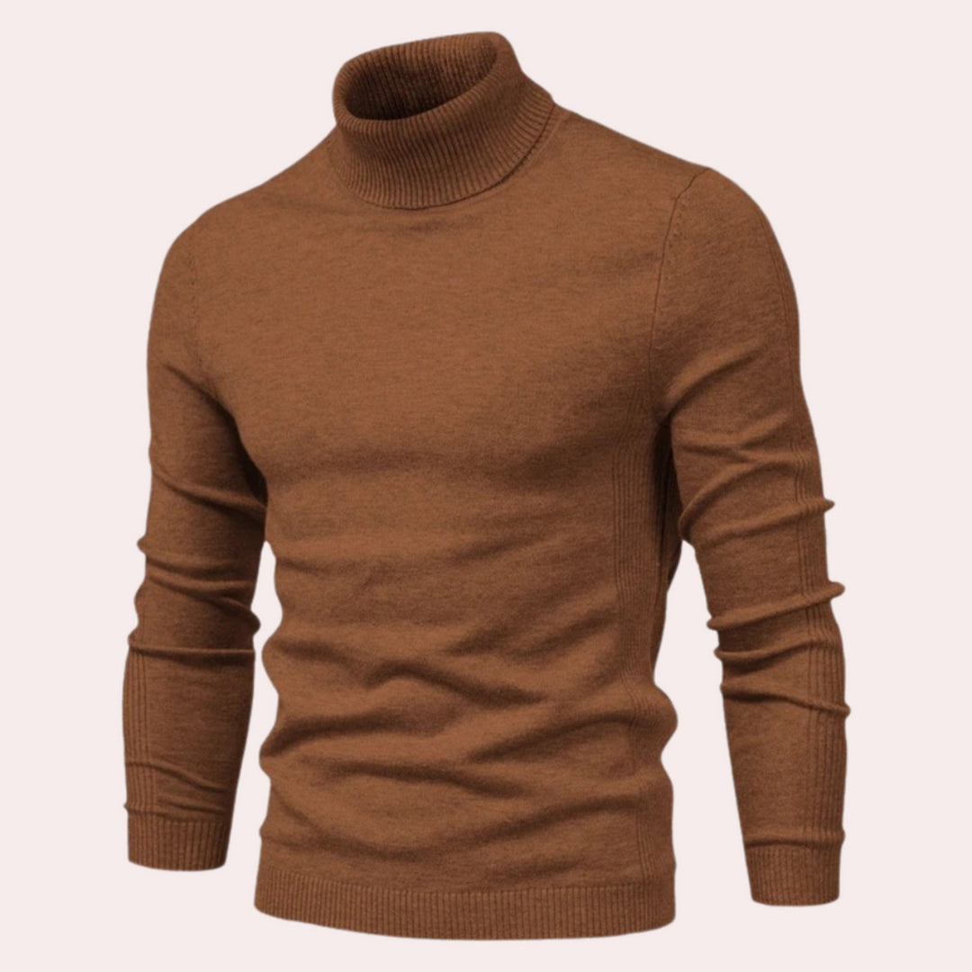 Brauner Rollkragenpullover Herren, Strick, warm, modisch, Herbstmode, bequem.