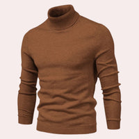 Brauner Rollkragenpullover Herren, Strick, warm, modisch, Herbstmode, bequem.