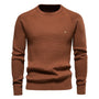Brauner Herrenpullover, 100% Baumwolle, O-Ausschnitt, Wintermode, hochwertig, kariertes Muster.