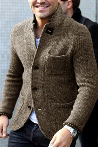 Brauner Tweed-Blazer für Herren, elegantes Design, ideal für Herbstmode, mit Knopfleiste.