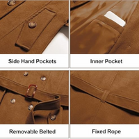 Brauner Mantel mit Seitentaschen, Innentasche, abnehmbarem Gürtel und festem Band.