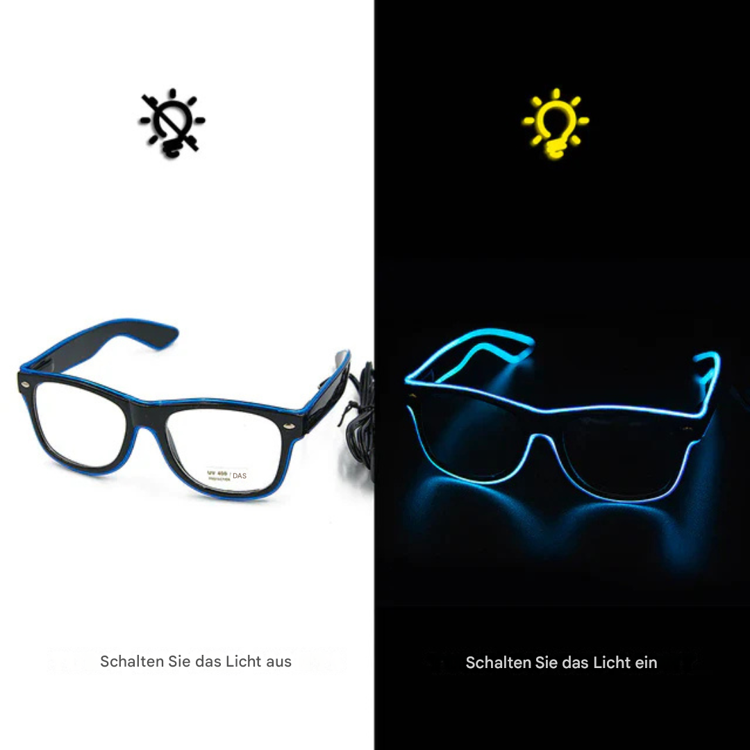 Leuchtende LED-Brille, schwarz, blaues Licht, Nachtparty-Accessoire, modisch, unisex.