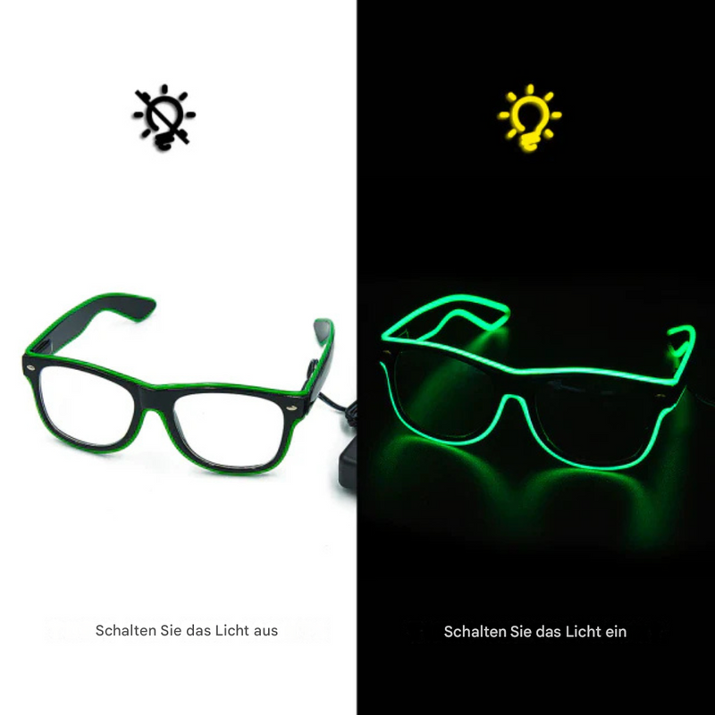 Leuchtende grüne LED-Brille, Nachtmodus, modisches Accessoire, Party, Unisex.