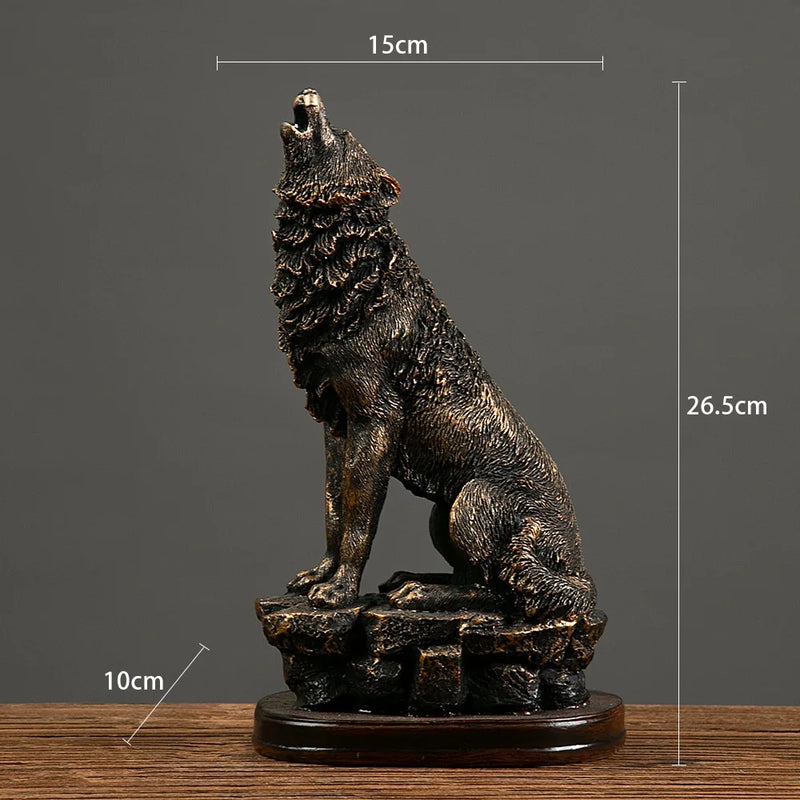 Bronzefarbene Harz-Wolfstatue, dekorative Skulptur, 26,5 cm, für Zuhause oder Büro.