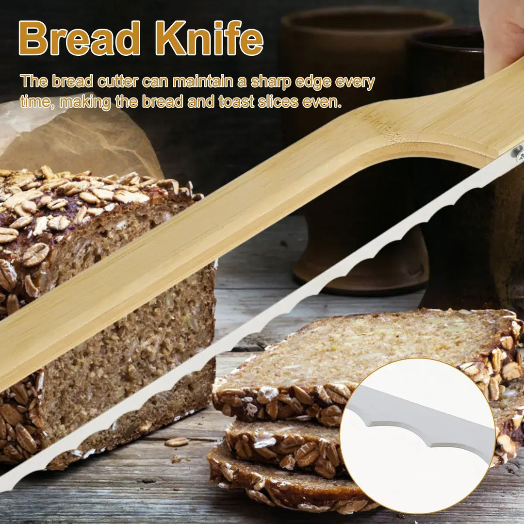 Brotmesser aus Holz mit Wellenschliff, schneidet Brot und Toast, langlebig und scharf.