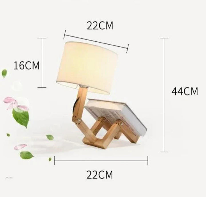 Holzleselampe mit Buchstütze, 44cm hoch, 22cm breit, modernes Design, ideal für Schlafzimmer.