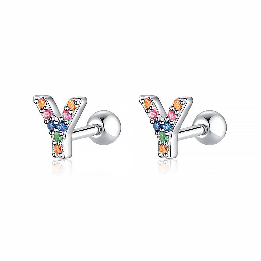 Bunte Buchstaben-Ohrringe, Y-Form, Silber, Kristallsteine, modischer Schmuck, Damenaccessoire