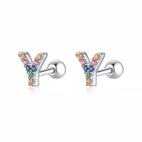Bunte Buchstaben-Ohrringe, Y-Form, Silber, Kristallsteine, modischer Schmuck, Damenaccessoire