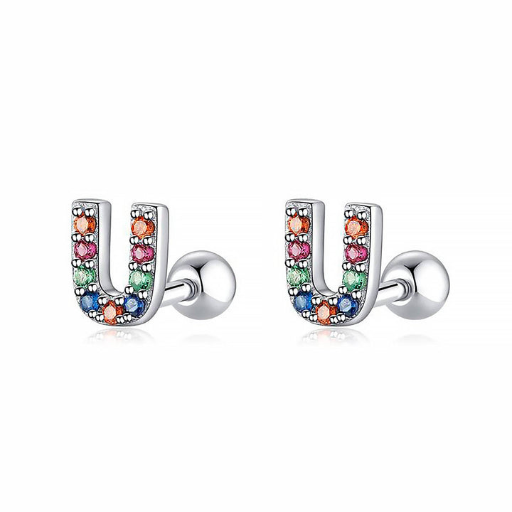 Silberne Ohrringe mit bunten Buchstaben, Schmuck, modisch, Damenaccessoire, Geschenkidee.