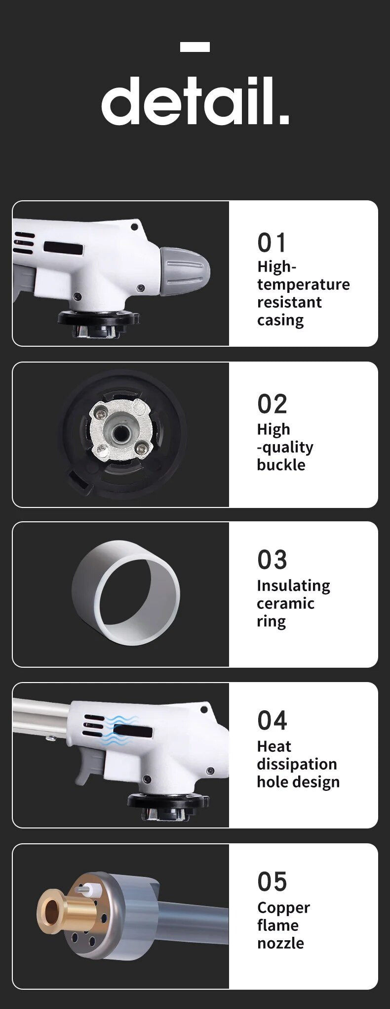 Hochtemperaturbeständiges Gehäuse, Sicherheitsverschluss, Isolierkeramikring, Kupferflammen-Düse.