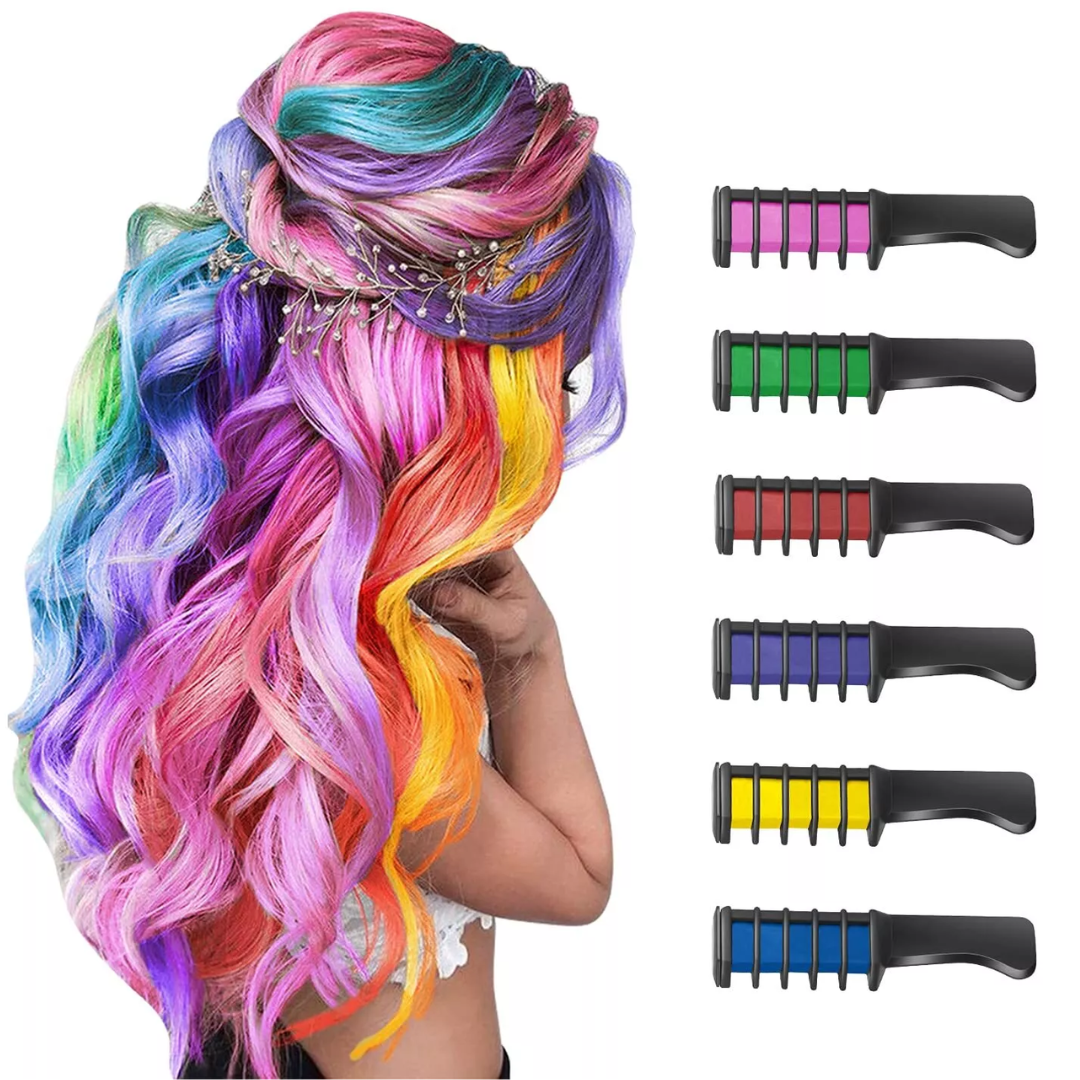 Bunte Haarfarben-Kämme, temporäre Haarfarbe, Regenbogen, DIY Haarstyling, 6er-Set