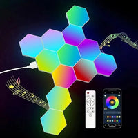 Bunte LED-Wandleuchte Hexagon mit Fernbedienung und App-Steuerung, RGB, Musiksteuerung.