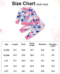 Buntes Kinder-Schlafanzug-Set mit Batikmuster, langärmelig, Größe 12-18M bis 4-5T.