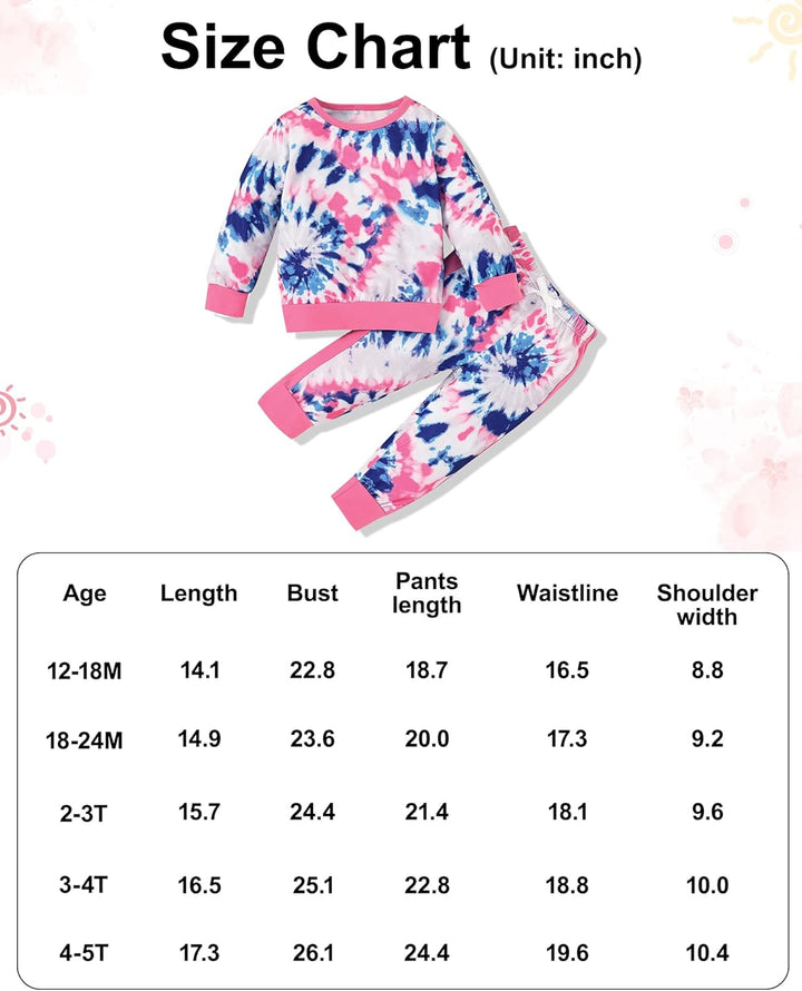 Buntes Kinder-Schlafanzug-Set mit Batikmuster, langärmelig, Größe 12-18M bis 4-5T.