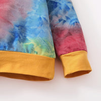 Buntes Batik-Sweatshirt mit gelben Bündchen, Baumwolle, Unisex, modisch, bequem.