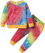 Buntes Kinder-Tie-Dye-Set, langärmelig, Baumwolle, Freizeitanzug, rot-blau-gelb.