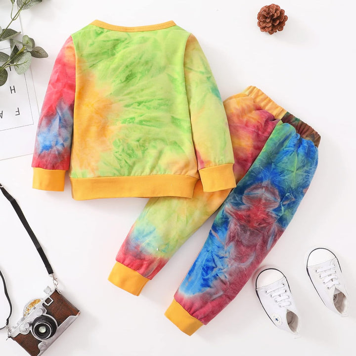 Buntes Kinder-Tie-Dye-Set, Pullover und Jogginghose, Baumwolle, Freizeitmode, Herbst.