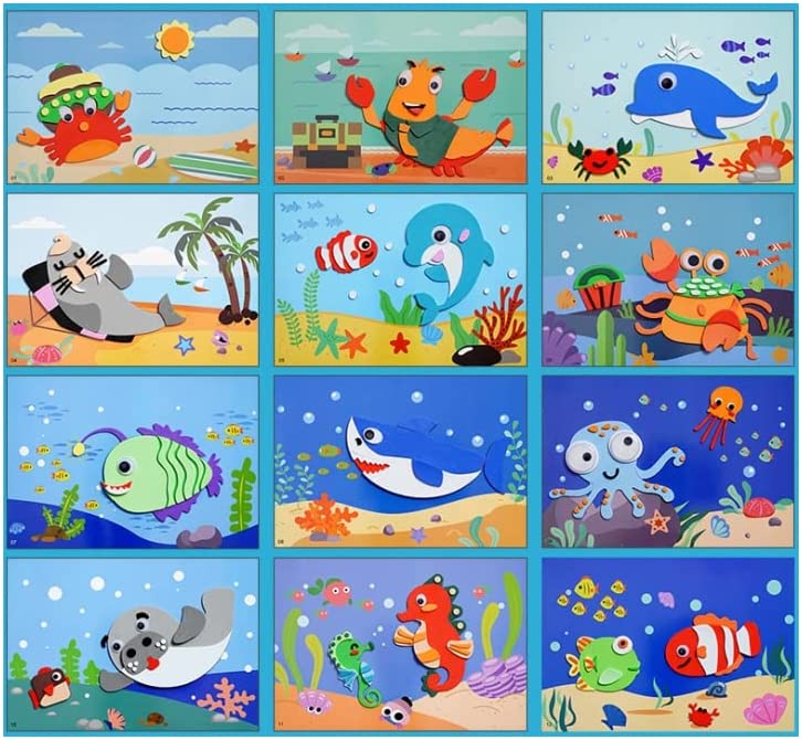 Bunte Unterwasserwelt-Puzzles für Kinder, 12 Teile, Cartoon-Tiere, Lernspielzeug.