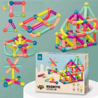 Bunte magnetische Bausteine für Kinder, 64-teiliges Set, kreative Konstruktion, Lernspielzeug.