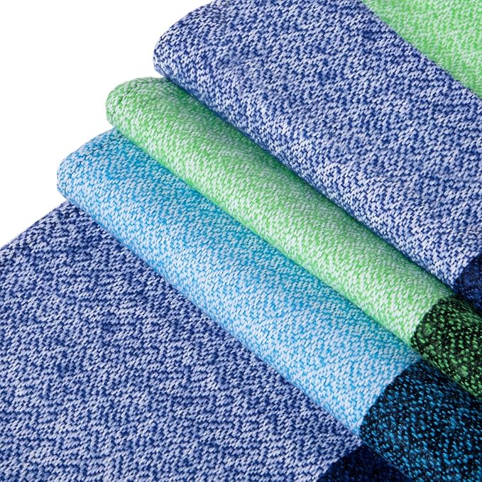 Bunte Handtücher aus Baumwolle, blau und grün, weiche Textur, Badezimmerzubehör, Set von 4.