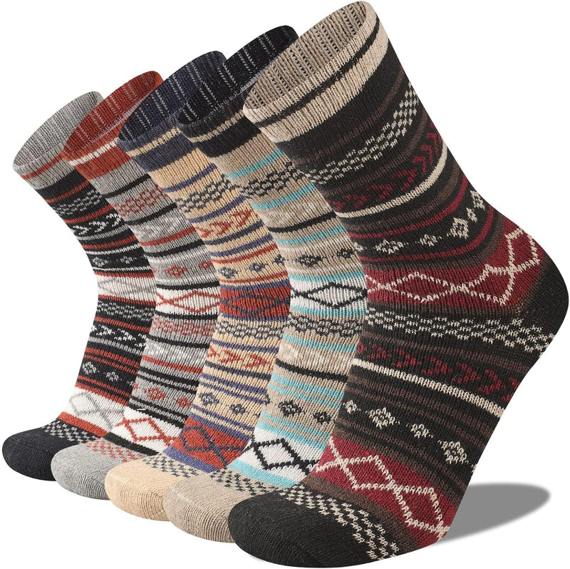 Bunte Damen-Wollsocken im Norwegerstil, 5er-Pack, warm, gemustert, Wintermode.