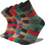 Bunte Damen-Wollsocken im Norwegerstil, 5er-Pack, warm, bequem, winterfest.