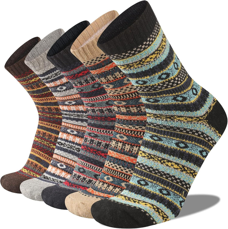 Bunte Norwegersocken aus Baumwolle, 5er-Pack, warm, gemustert, für Damen und Herren.