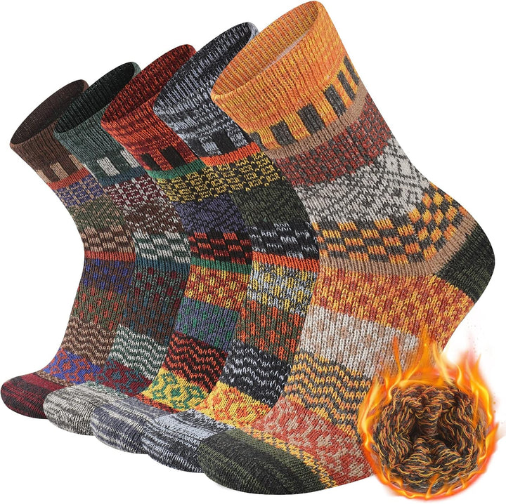 Bunte Wollsocken im Norwegerstil, warm, atmungsaktiv, für Winter, 5er-Pack.