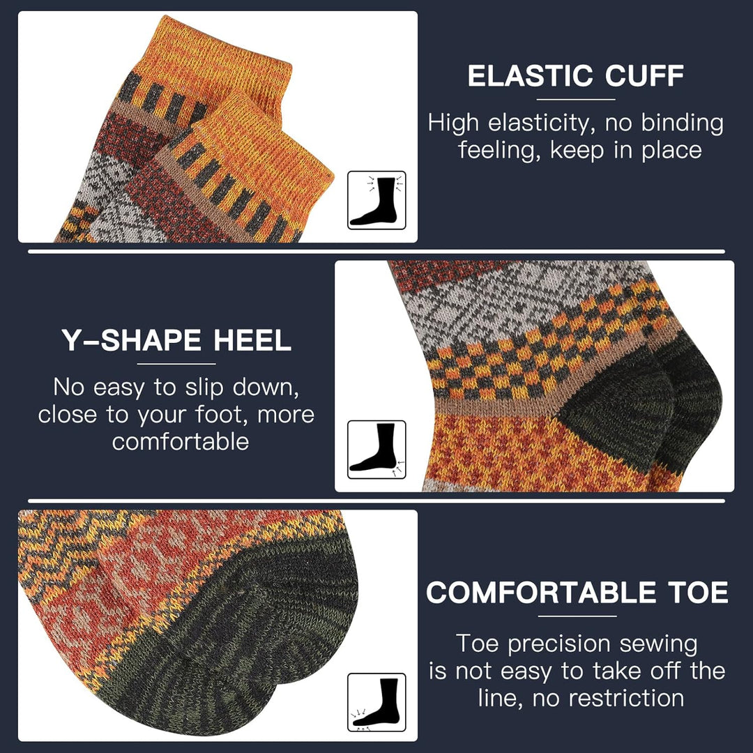 Bunte Wollsocken mit elastischem Bund, Y-Ferse, bequemer Zehenpartie, warm und rutschfest.