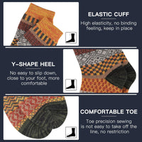 Bunte Wollsocken mit elastischem Bund, Y-Ferse, bequemer Zehenpartie, warm und rutschfest.