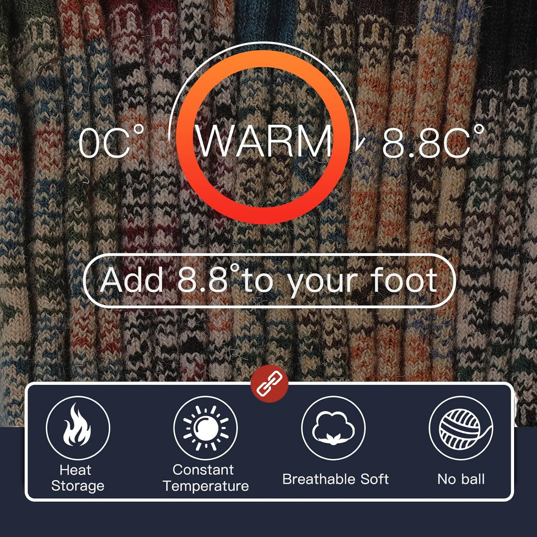 Bunte Wollsocken, warm, atmungsaktiv, temperaturregulierend, ideal für kalte Wintertage.