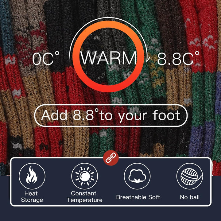 Bunte, warme Wollsocken für kalte Temperaturen, atmungsaktiv und temperaturregulierend.