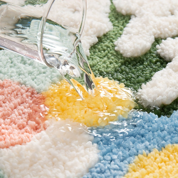 Wasserabweisender bunter Teppich, flauschig, geometrisches Muster, Wohnzimmer, modern.