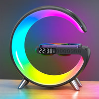 LED-Wecker mit kabelloser Ladestation, Regenbogenfarben, modernes Design, digital, Tischuhr.