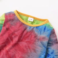 Buntes Batik-Babyshirt, langärmelig, Baumwolle, Größe 12-18 Monate, gelber Kragen.