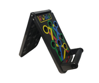 Schwarzes tragbares Cornhole-Spielbrett mit bunten Zielen, ideal für Indoor- und Outdoor-Spiele.