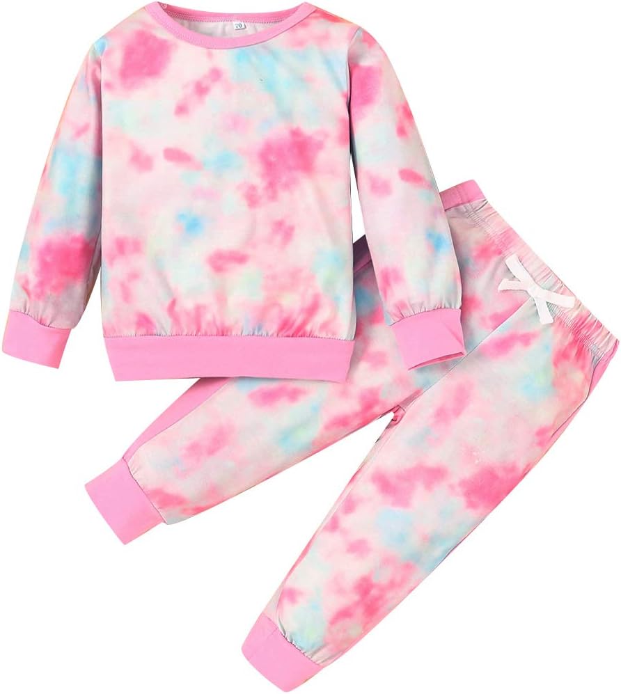 Buntes Kinder-Sweatshirt und Jogginghose Set, Batikmuster, Baumwolle, rosa-blau.