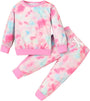 Buntes Kinder-Sweatshirt und Jogginghose Set, Batikmuster, Baumwolle, rosa-blau.