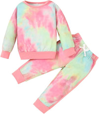 Buntes Kinder-Tie-Dye-Sweatshirt und Jogginghose-Set, Baumwolle, Freizeitkleidung.